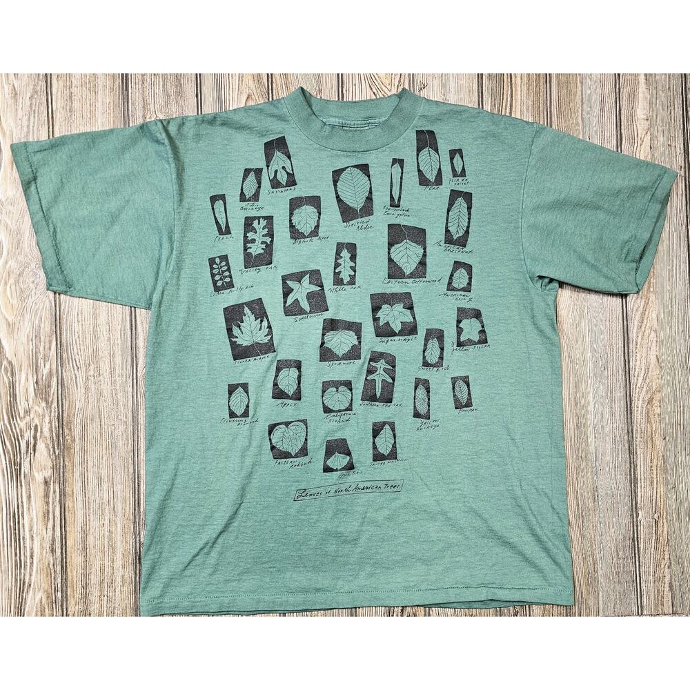Vintage 90s Leaves Of North American Trees Nature Graphic Souvenir Shirt USA XL